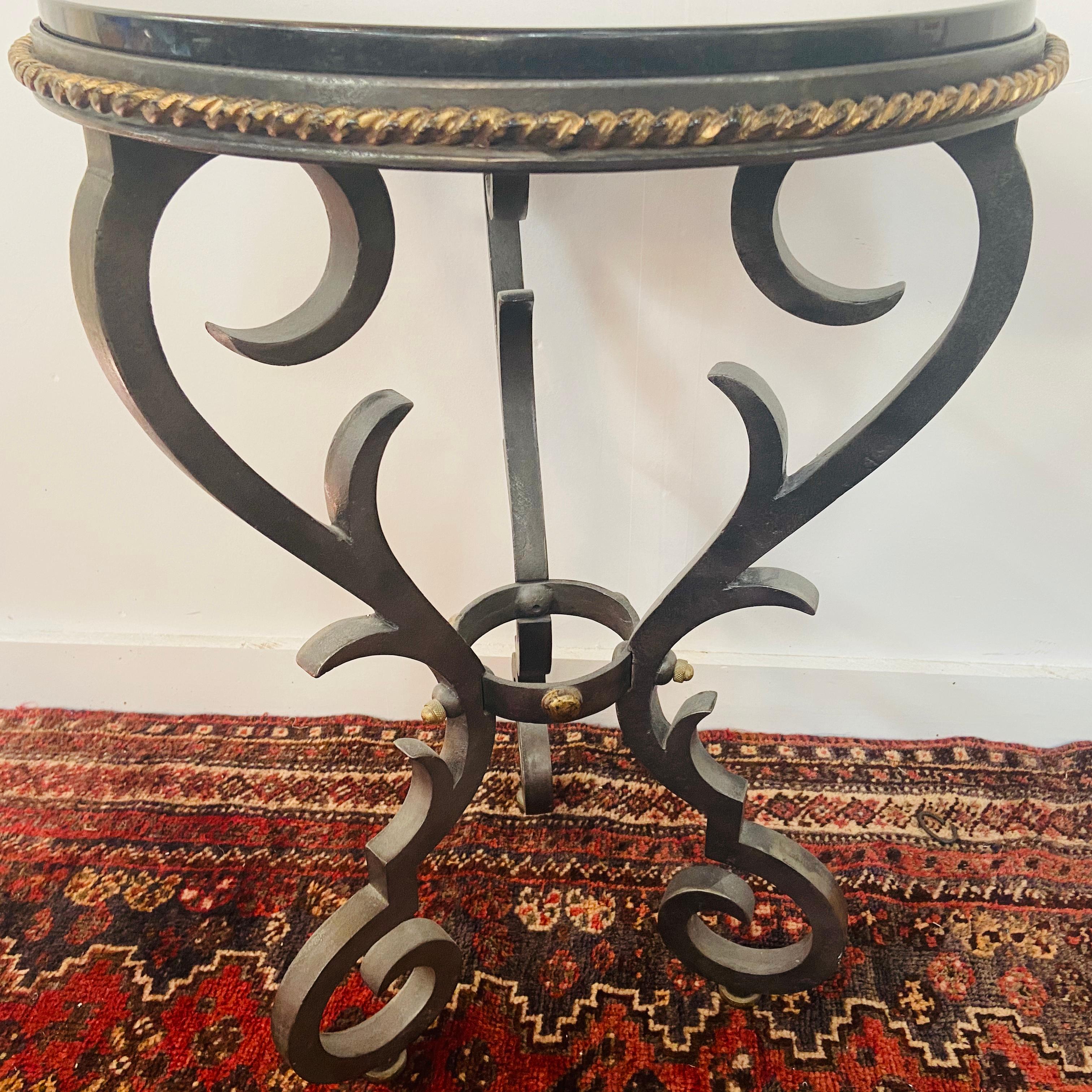 French Black Gueridon Table with Cast Iron Scroll Legs In Good Condition For Sale In Plainview, NY