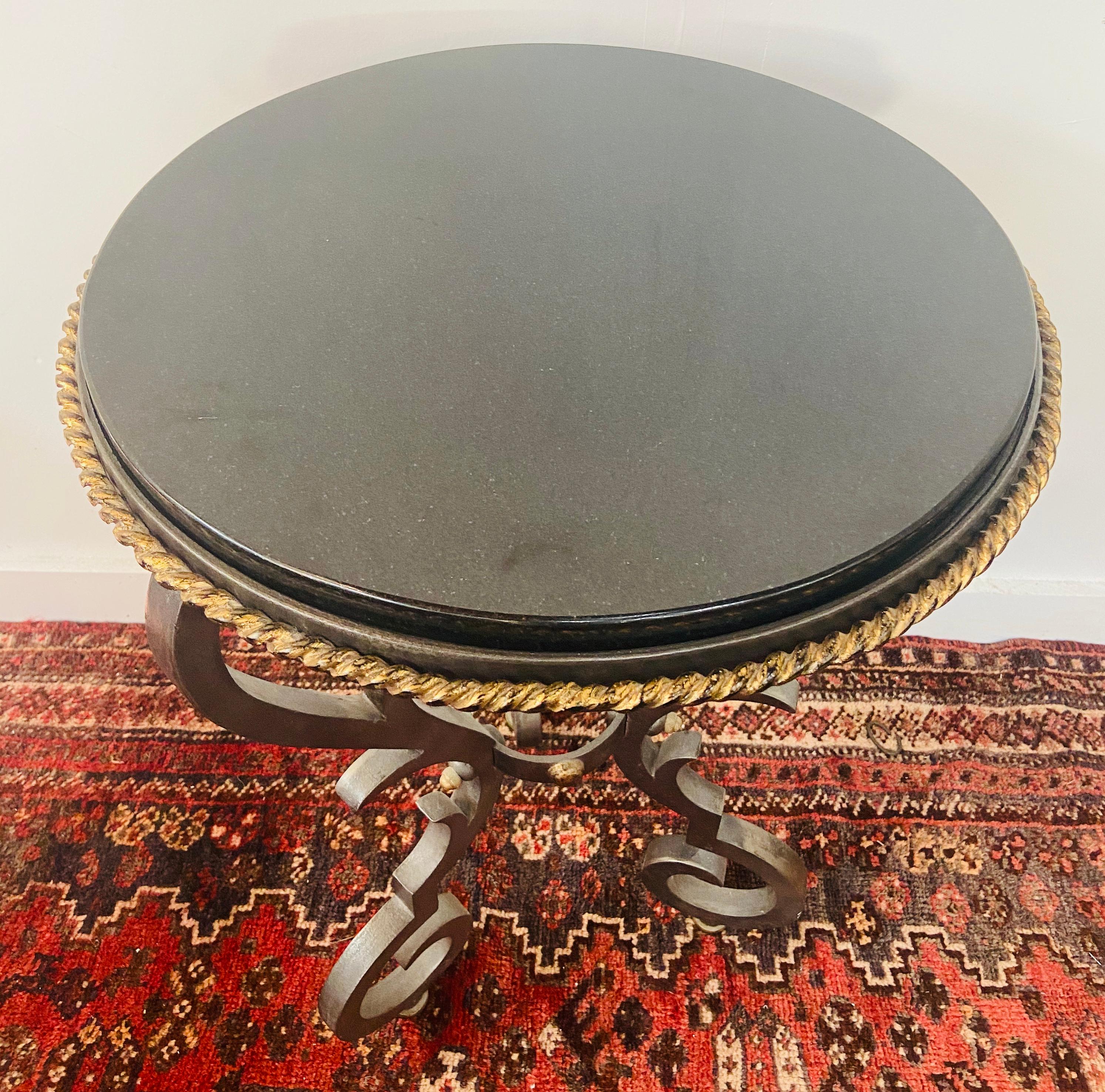 French Black Gueridon Table with Cast Iron Scroll Legs In Good Condition For Sale In Plainview, NY