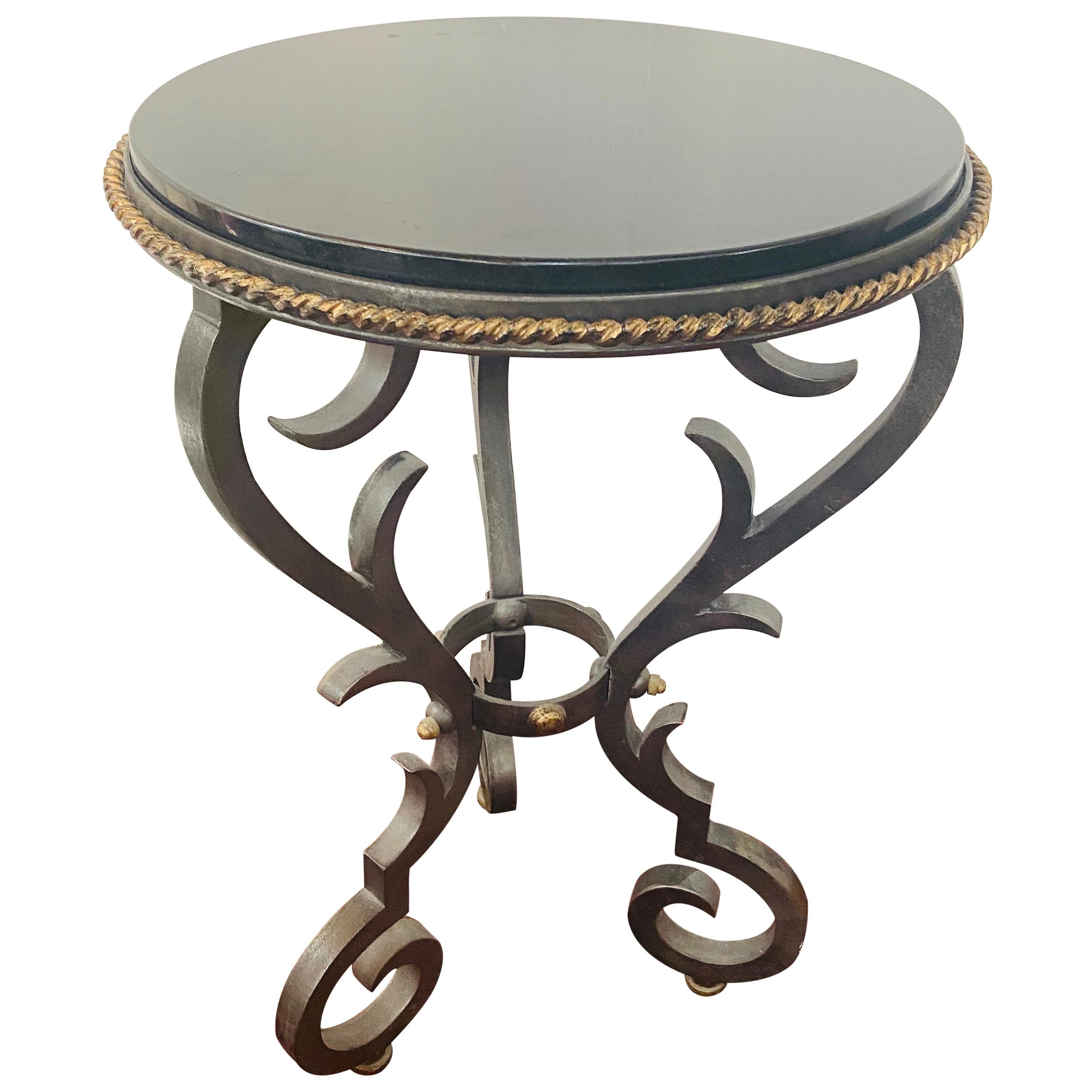 French Black Gueridon Table with Cast Iron Scroll Legs For Sale