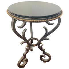 Antique French Black Gueridon Table with Cast Iron Scroll Legs