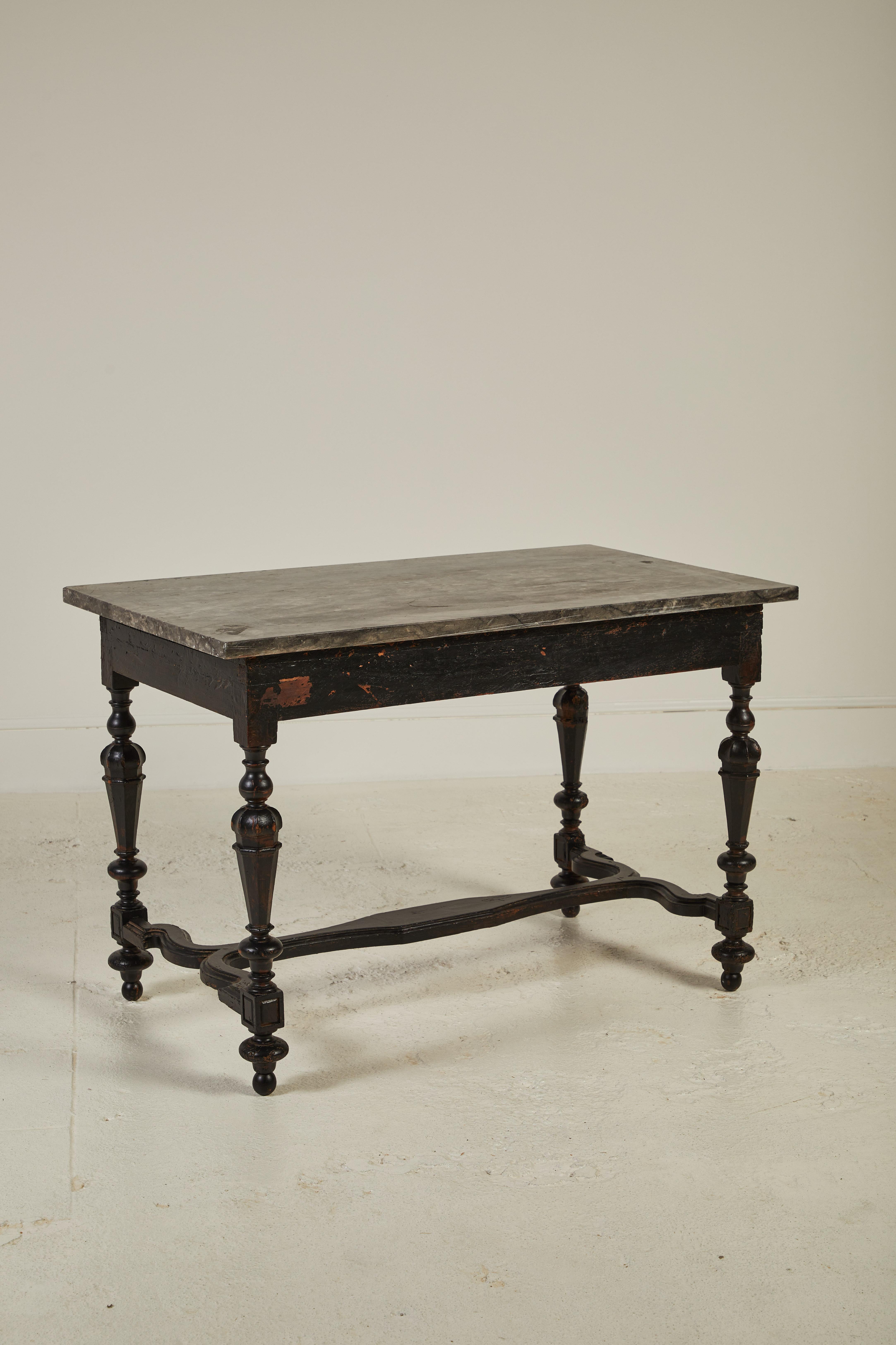 French Black Hall Table with Turned Legs with a Marble Top 2