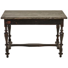 French Black Hall Table with Turned Legs with a Marble Top