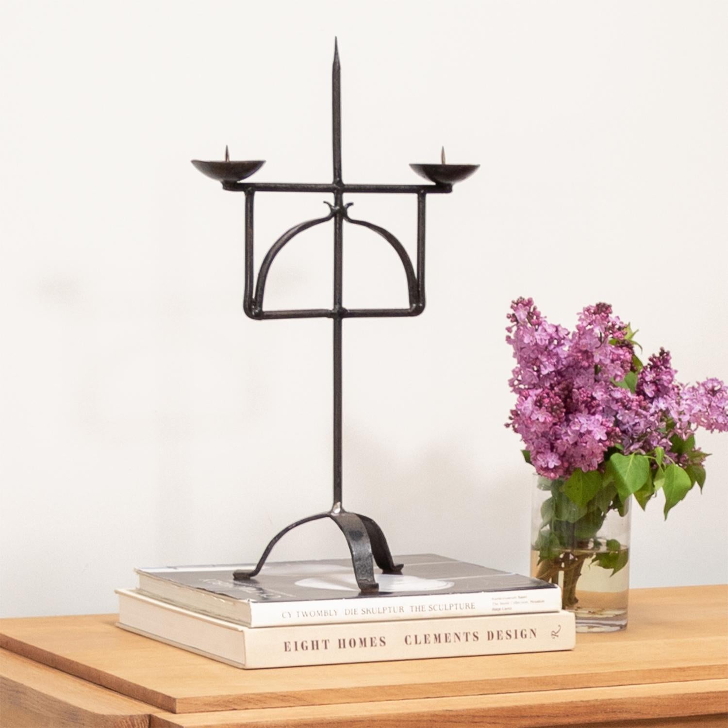 French Black Iron Candlestick For Sale at 1stDibs