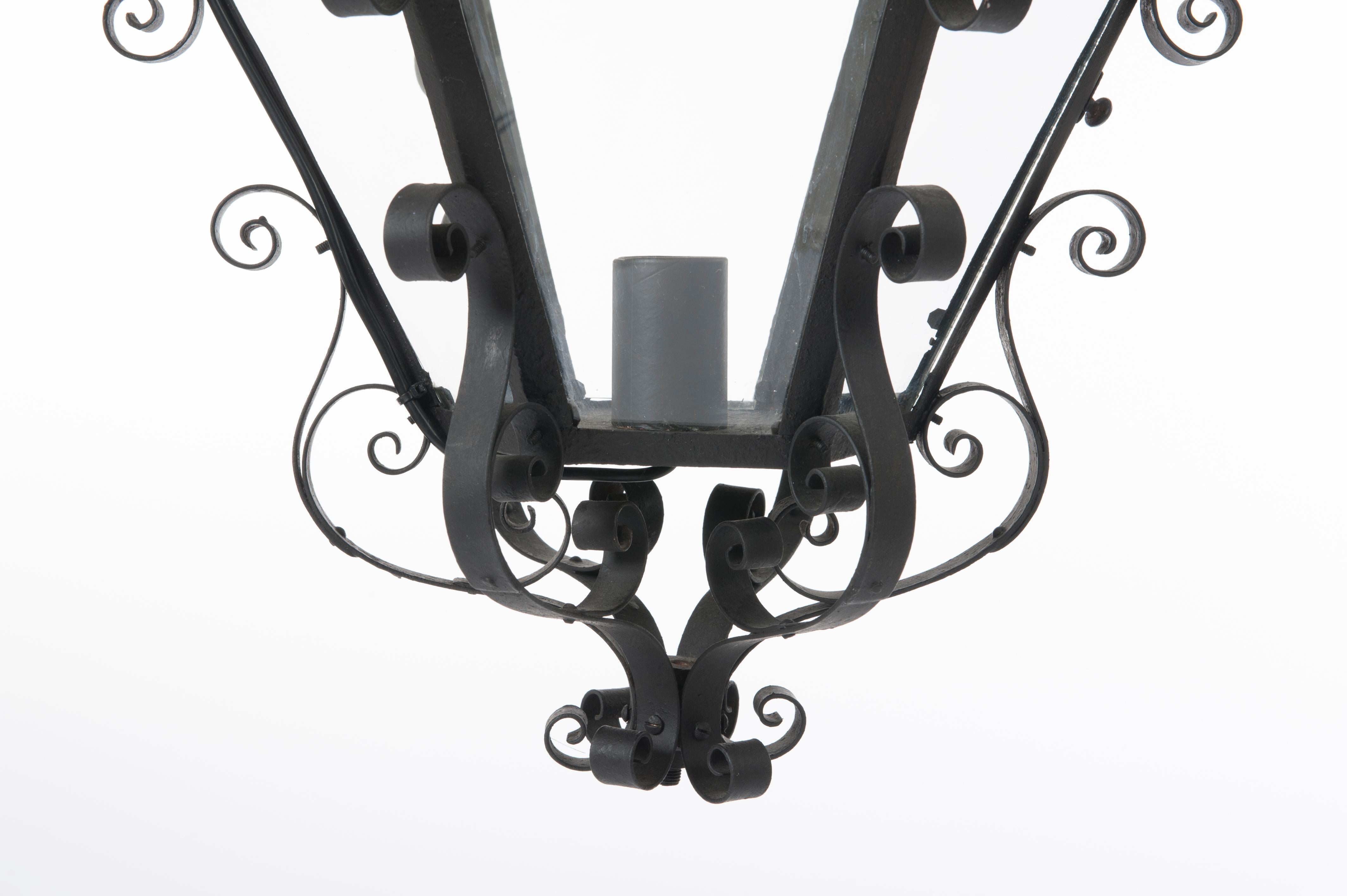 Forged French Black Iron Lantern from the 1940s For Sale