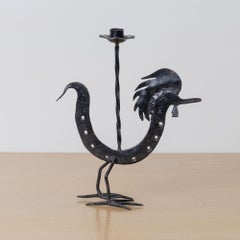 French Black Iron Rooster Candlestick