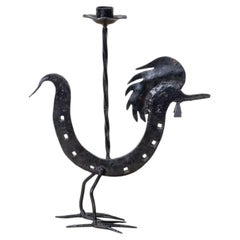 French Black Iron Rooster Candlestick