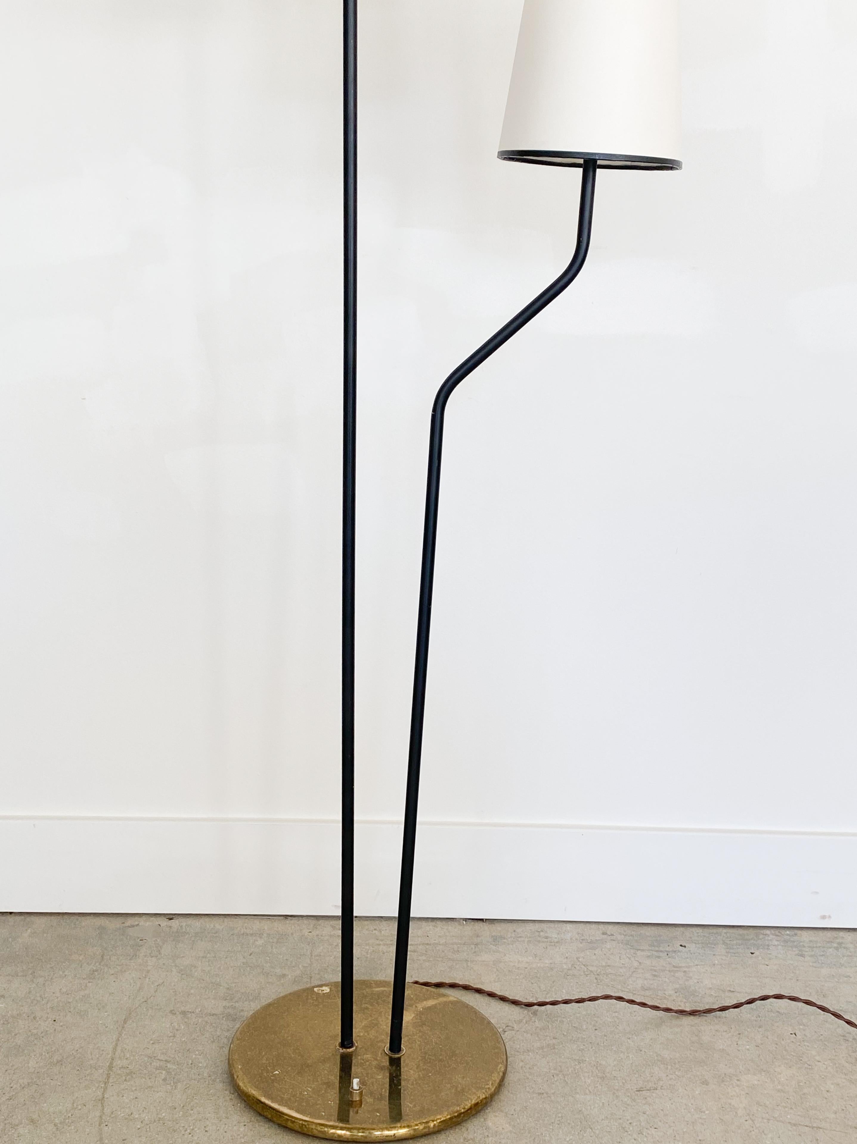 20th Century French Black Iron Two-Light Floor Lamp