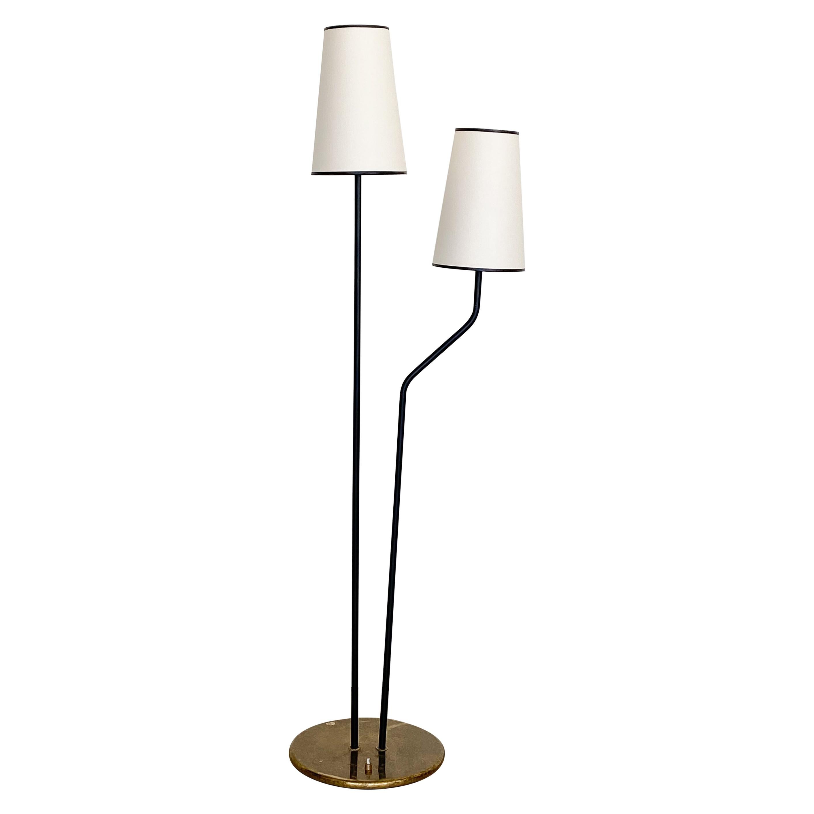 French Black Iron Two-Light Floor Lamp