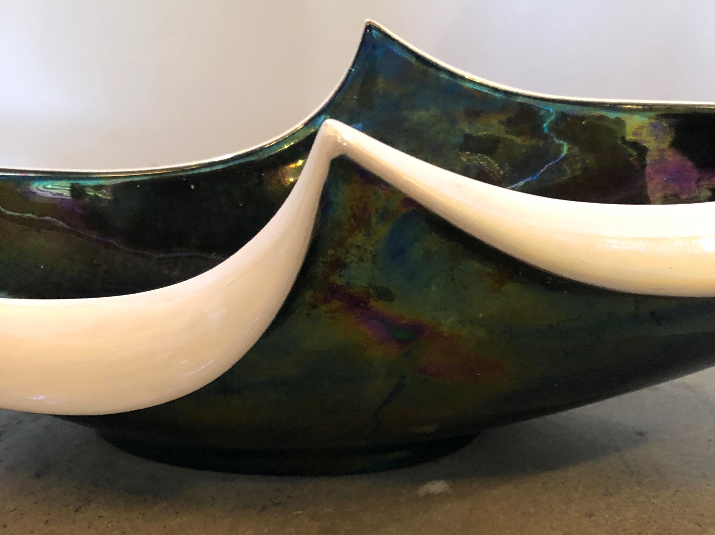 French Black, Ivory, Green, Blue, Yellow, Red Glazed Ceramic Decorative Bowl 8