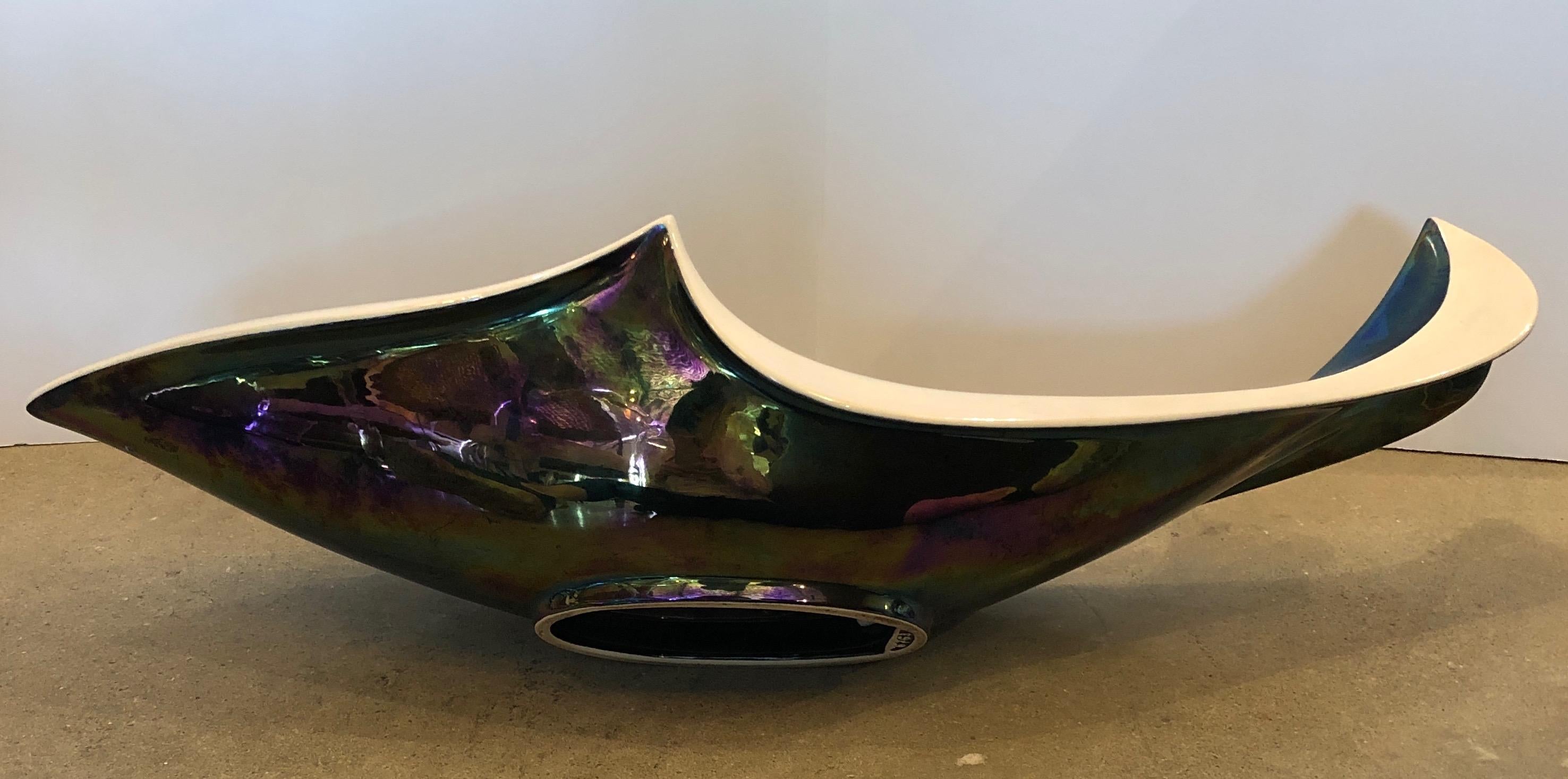 French Black, Ivory, Green, Blue, Yellow, Red Glazed Ceramic Decorative Bowl 13