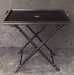 French Black Lacquer Butler's Tray Table on Stand