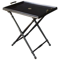 French Black Lacquer Butler's Tray Table on Stand