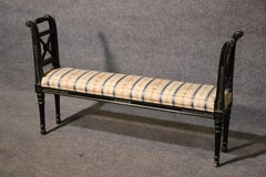 French Black Lacquer Ebonized Louis XVI Window Bench with Abalone Shell Inlay