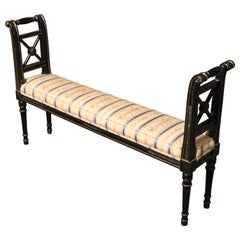 French Black Lacquer Ebonized Louis XVI Window Bench with Abalone Shell Inlay