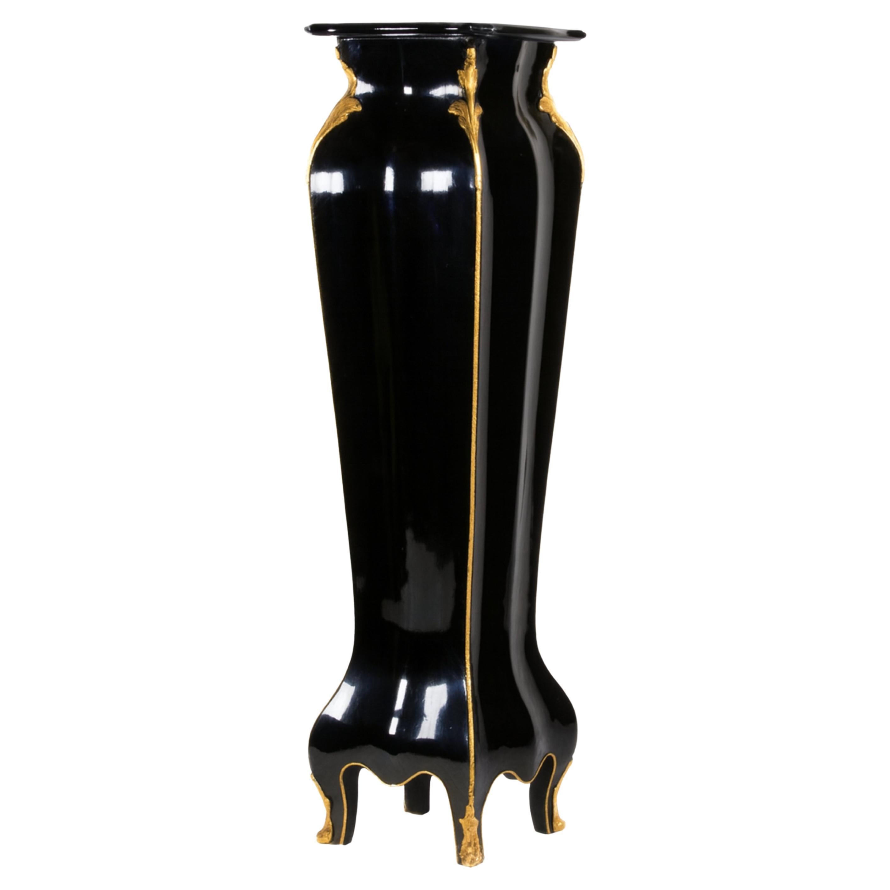 French Black Lacquer Louis XVI Gilt Bronze Pedestal, 19th Century
