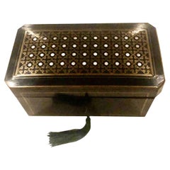 French Black Lacquer, Mother of Pearl and Brass Inlay Tea Caddy
