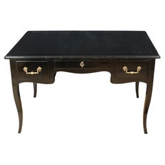 Antique French Black Lacquer Writing Desk With Brass Detail Hardware