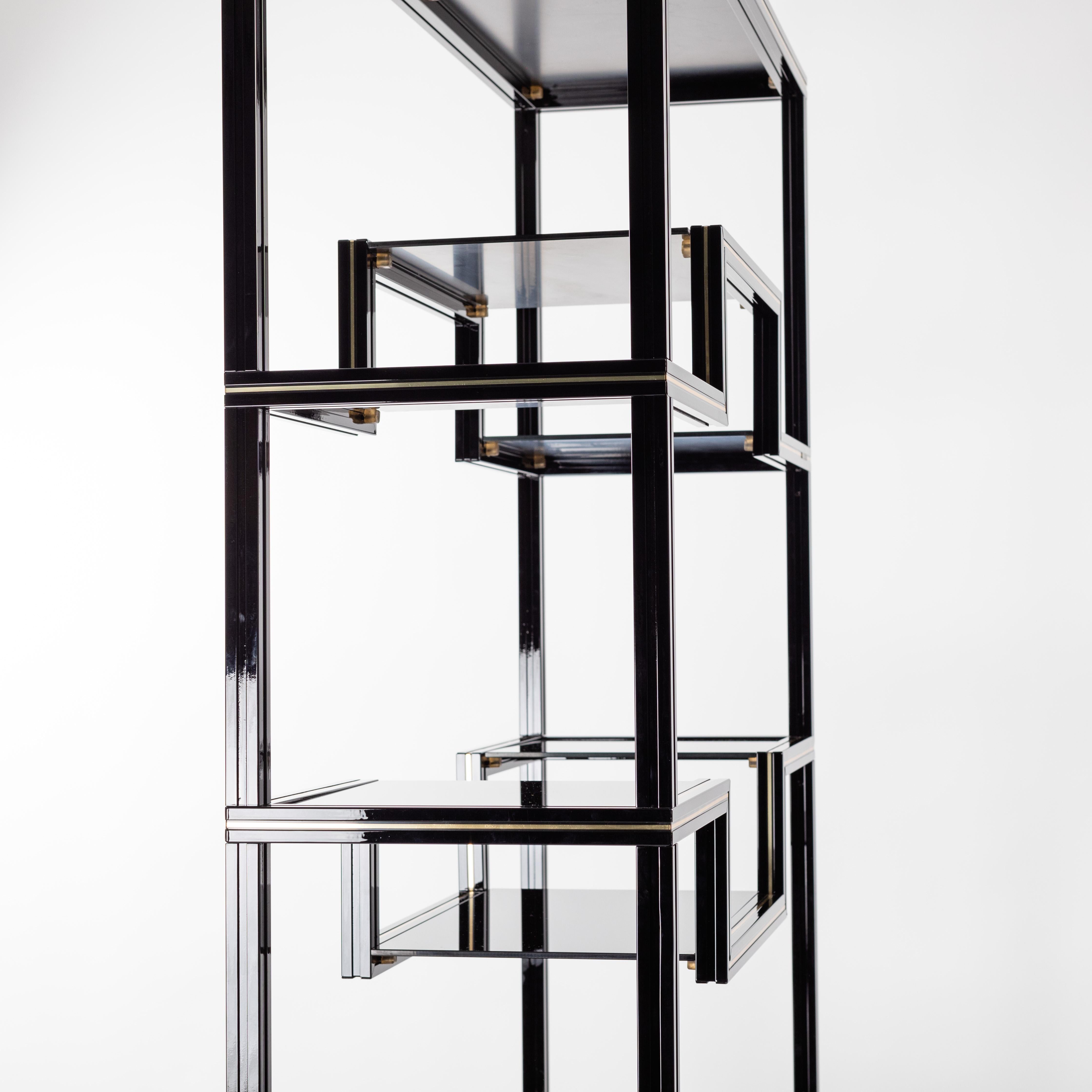 French Black Lacquered & Brass Étagère with Open Shelfs by Pierre Vandel, 1970s For Sale 5