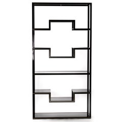 French Black Lacquered & Brass Étagère with Open Shelfs by Pierre Vandel, 1970s