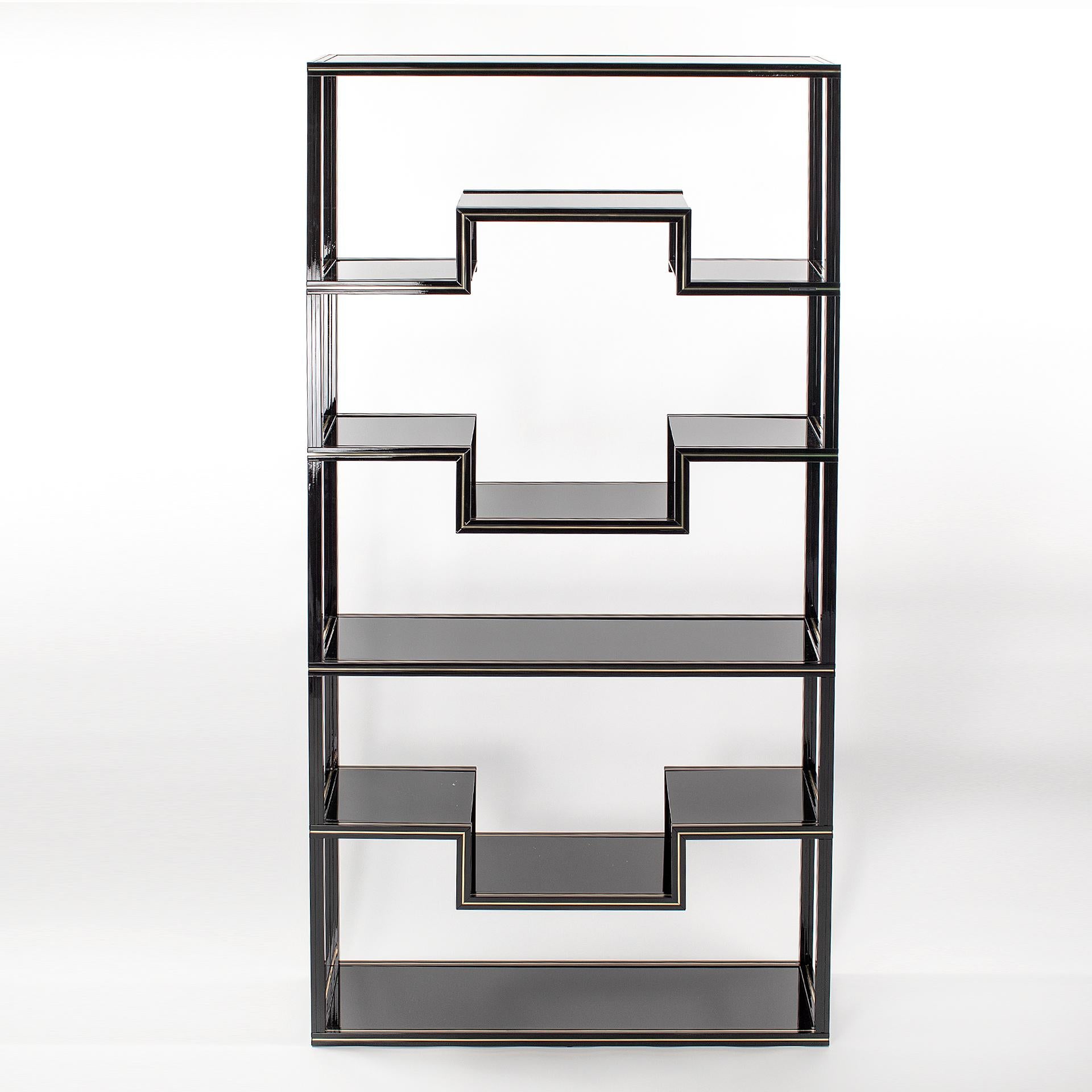 Mid-Century Modern French Black Lacquered & Brass Étagère with Open Shelfs by Pierre Vandel, 1970s For Sale