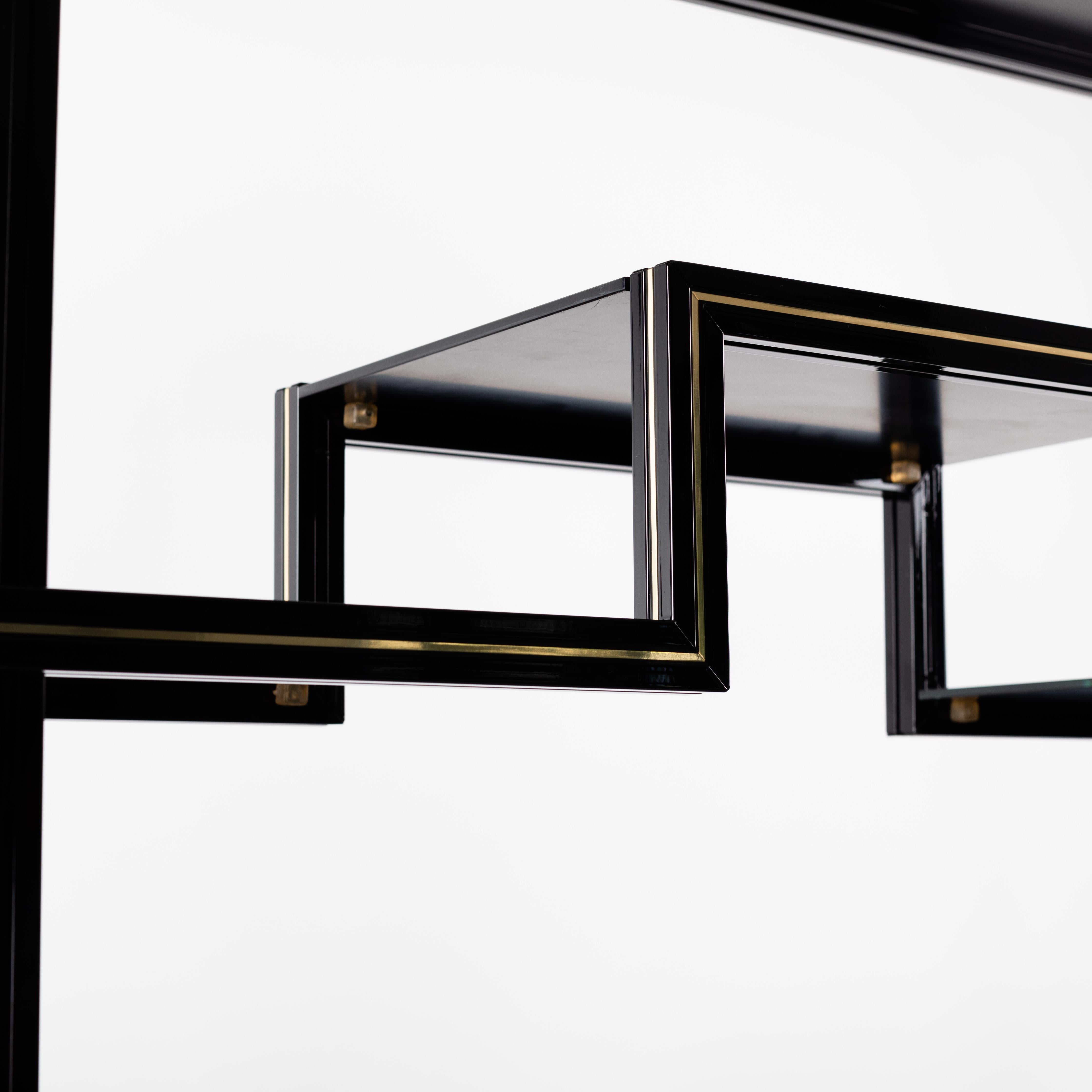 French Black Lacquered & Brass Étagère with Open Shelfs by Pierre Vandel, 1970s For Sale 2