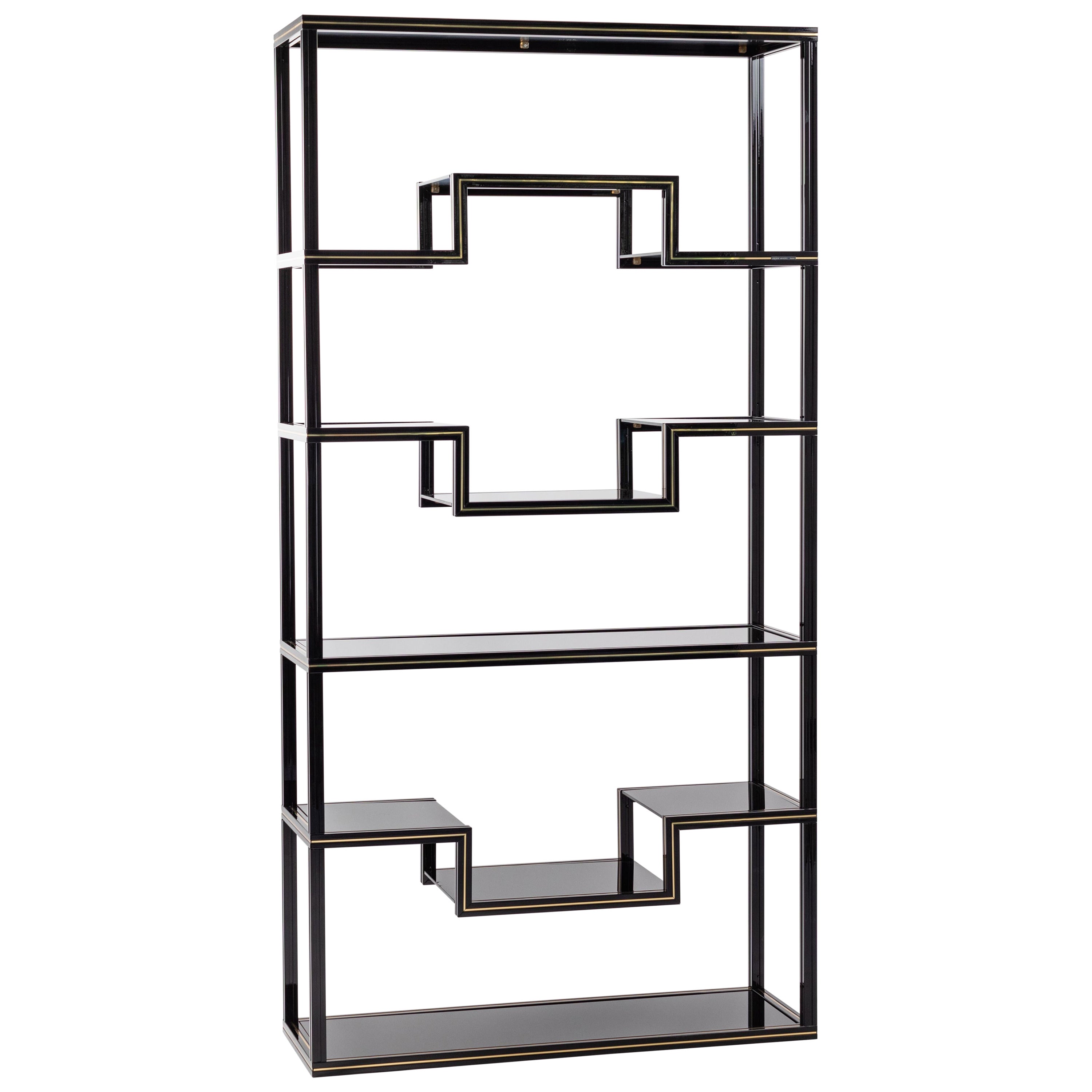 French Black Lacquered & Brass Étagère with Open Shelfs by Pierre Vandel, 1970s