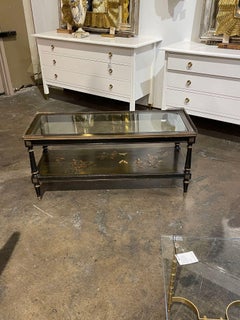 French Black Lacquered Chinoiserie Coffee Table