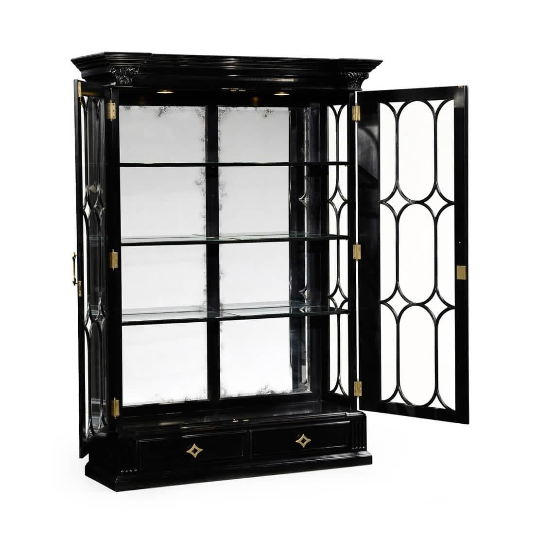 black china cabinet with glass doors