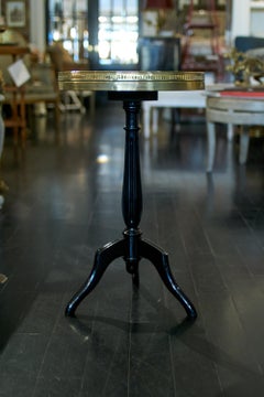 French Black Lacquered Guéridon, Round Marble Top End Table