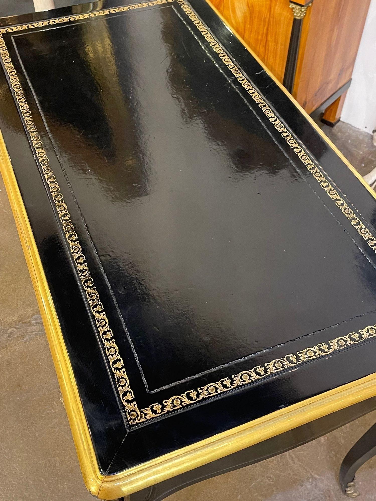 20th Century French Black Lacquered Louis XV Style Writing Desk with Bronze Mounts