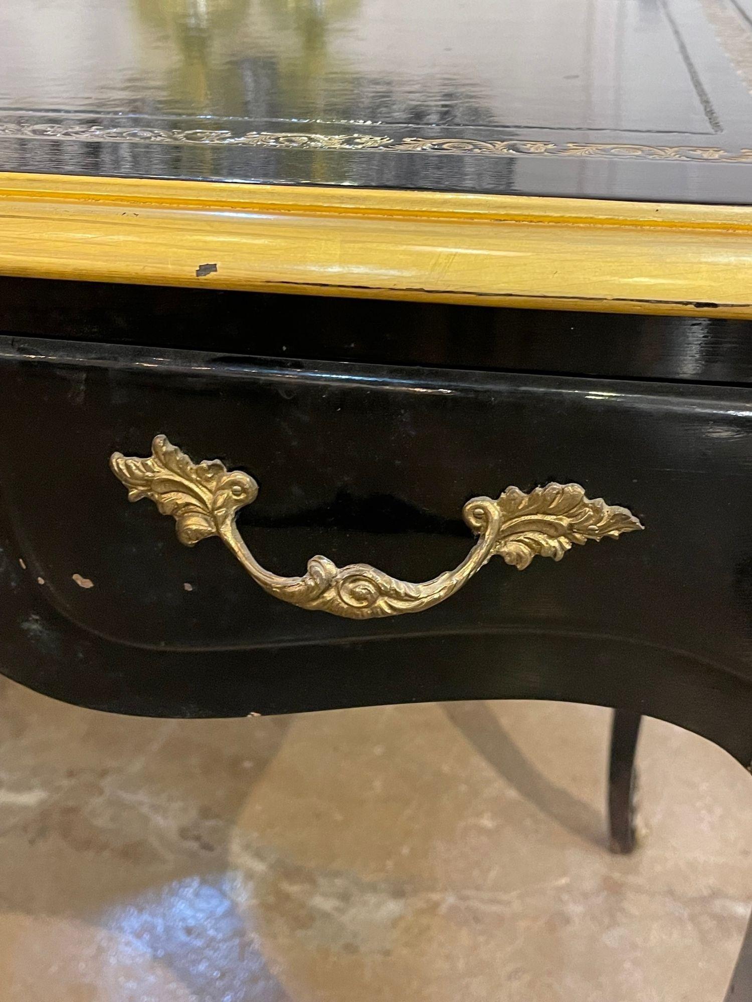 French Black Lacquered Louis XV Style Writing Desk with Bronze Mounts 1