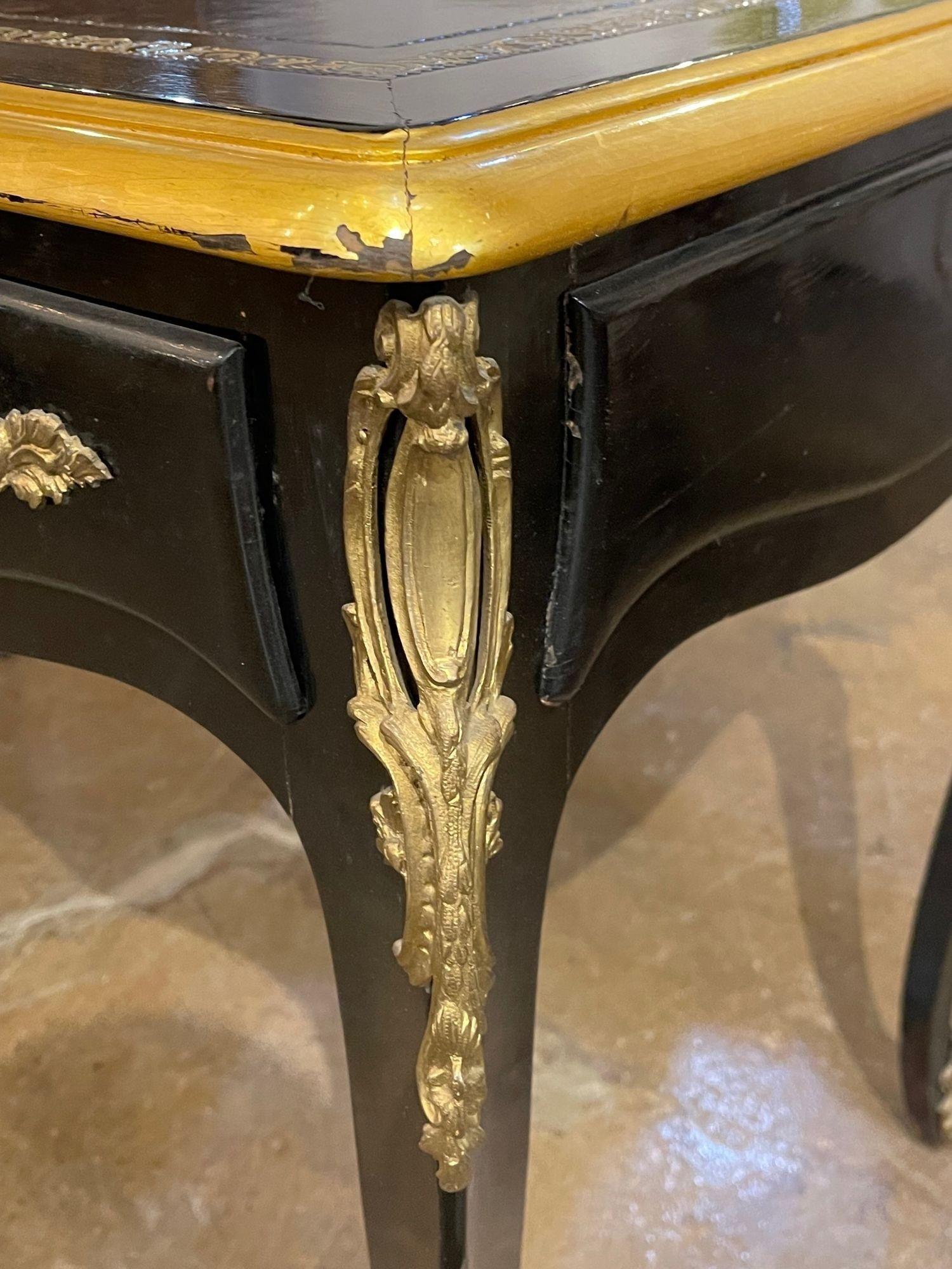 French Black Lacquered Louis XV Style Writing Desk with Bronze Mounts 2