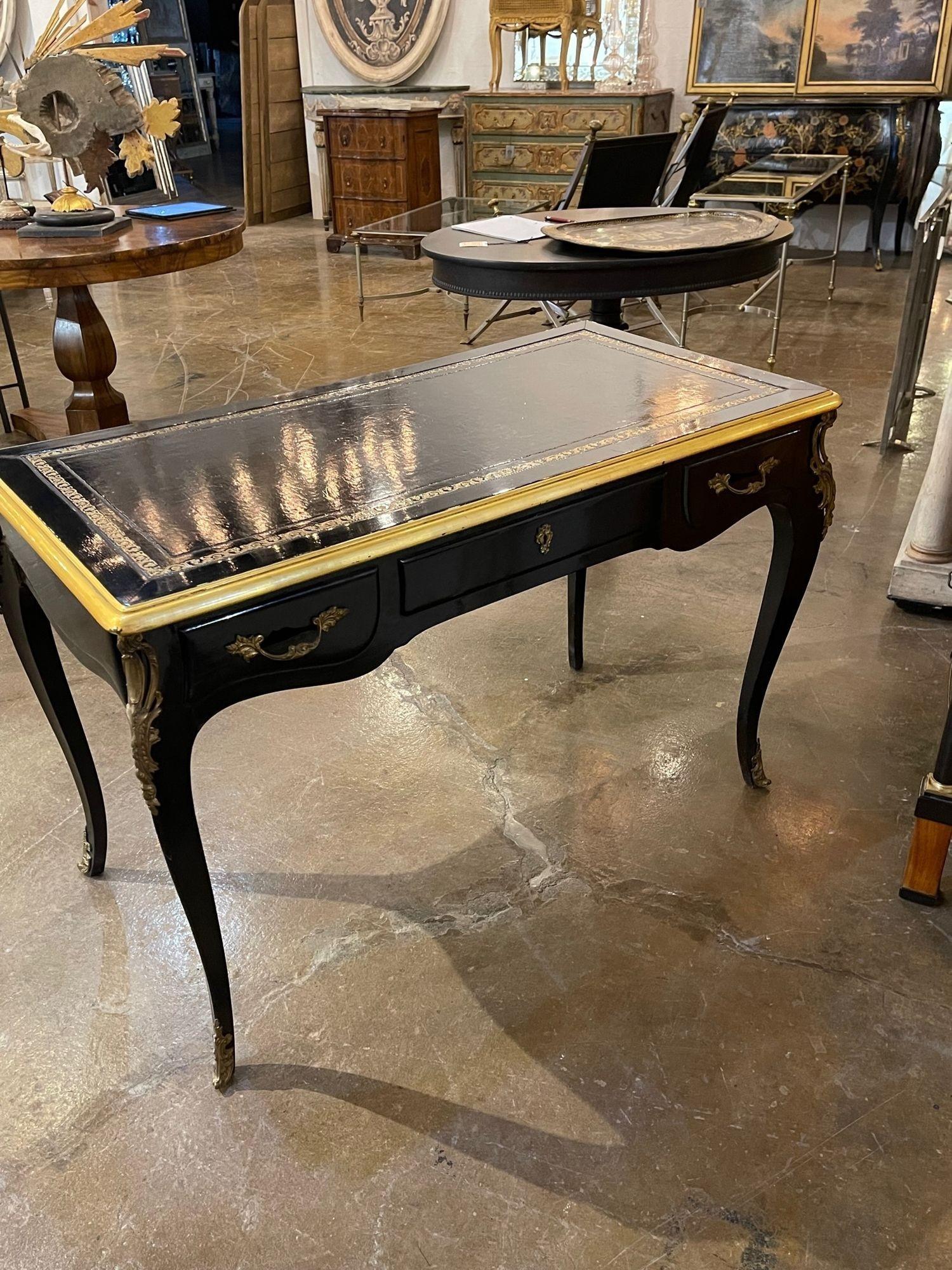 French Black Lacquered Louis XV Style Writing Desk with Bronze Mounts 4