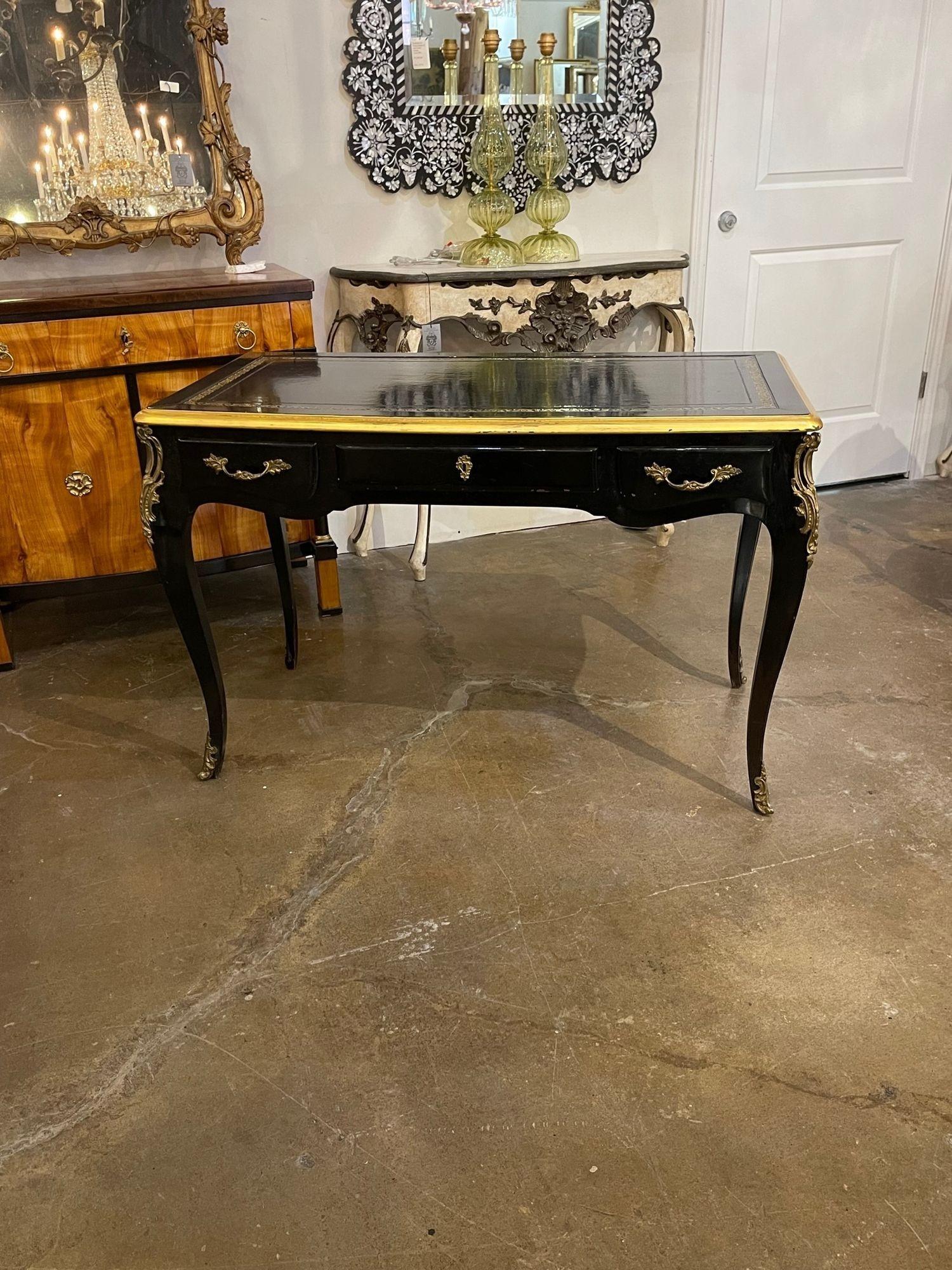 French Black Lacquered Louis XV Style Writing Desk with Bronze Mounts 5