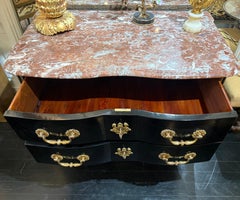 French Black Lacquered Wood Dresser with Languedoc Red Marble Top