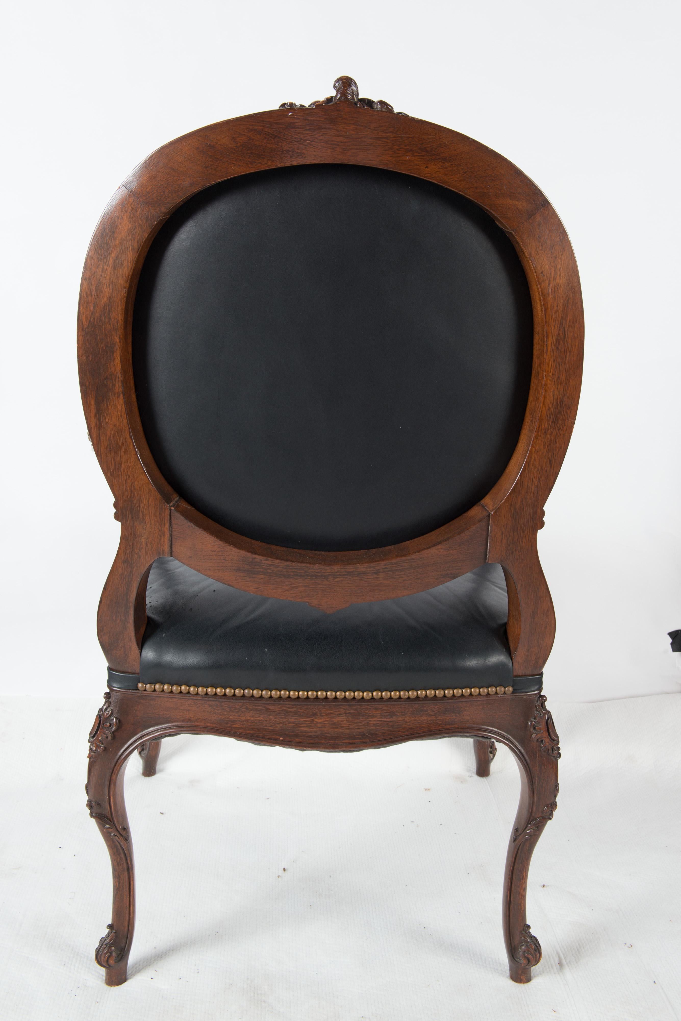 French Black Leather Armchair/ Desk Chair For Sale 5