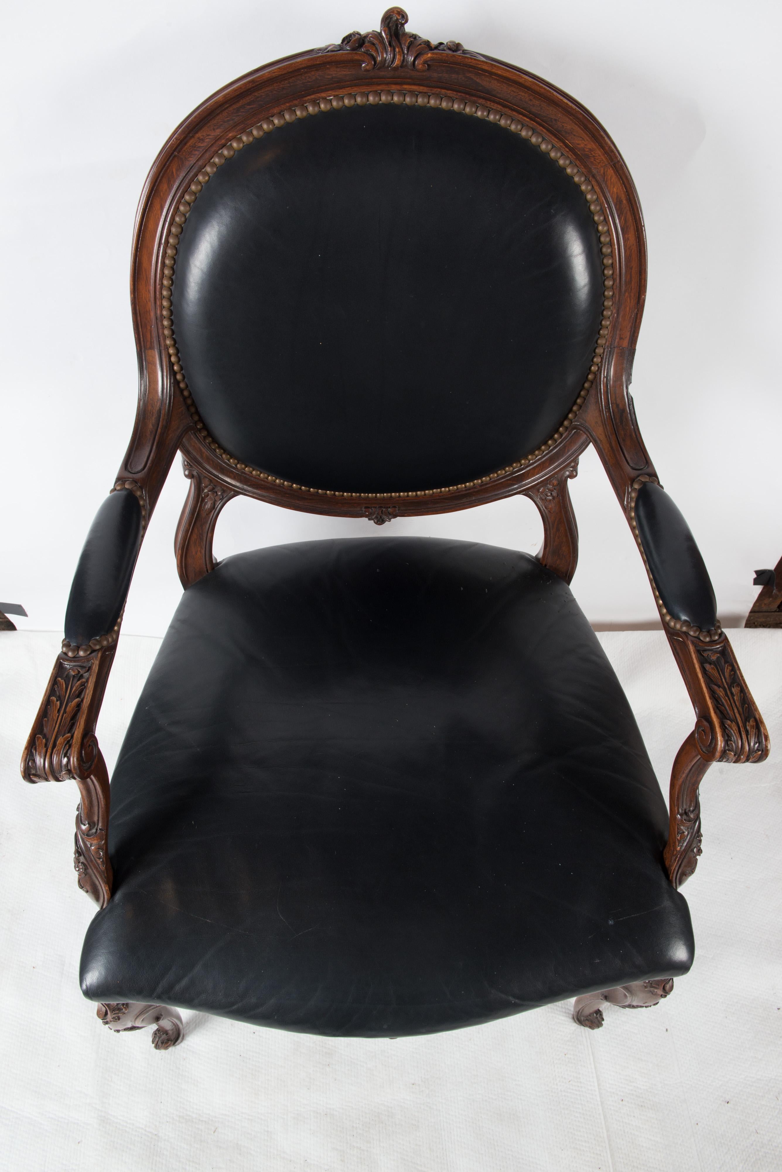 French Black Leather Armchair/ Desk Chair In Good Condition For Sale In Stamford, CT
