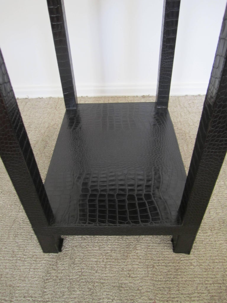 French Black Embossed Crocodile Leather End Table For Sale at 1stdibs