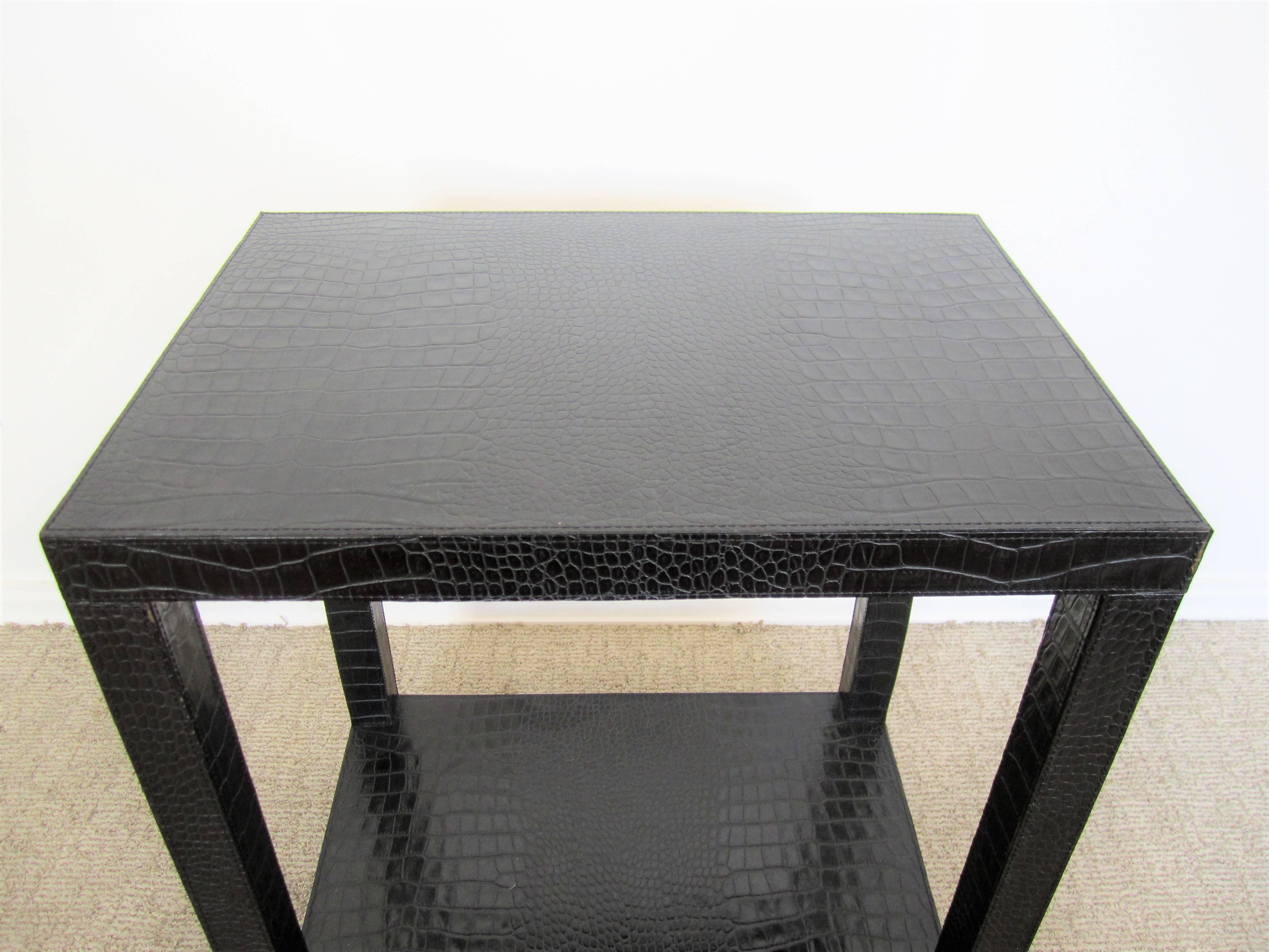 French Modern Black Leather End or Nightstand Table 7