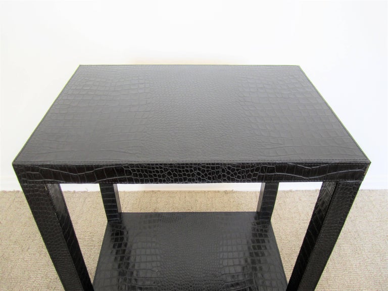 French Black Embossed Crocodile Leather End Table For Sale at 1stdibs