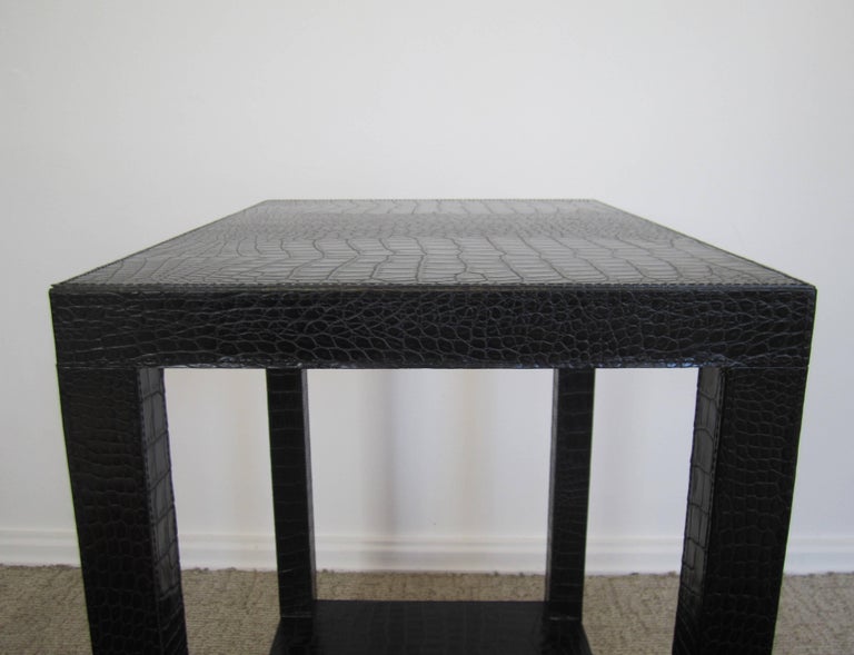 French Black Embossed Crocodile Leather End Table For Sale at 1stdibs