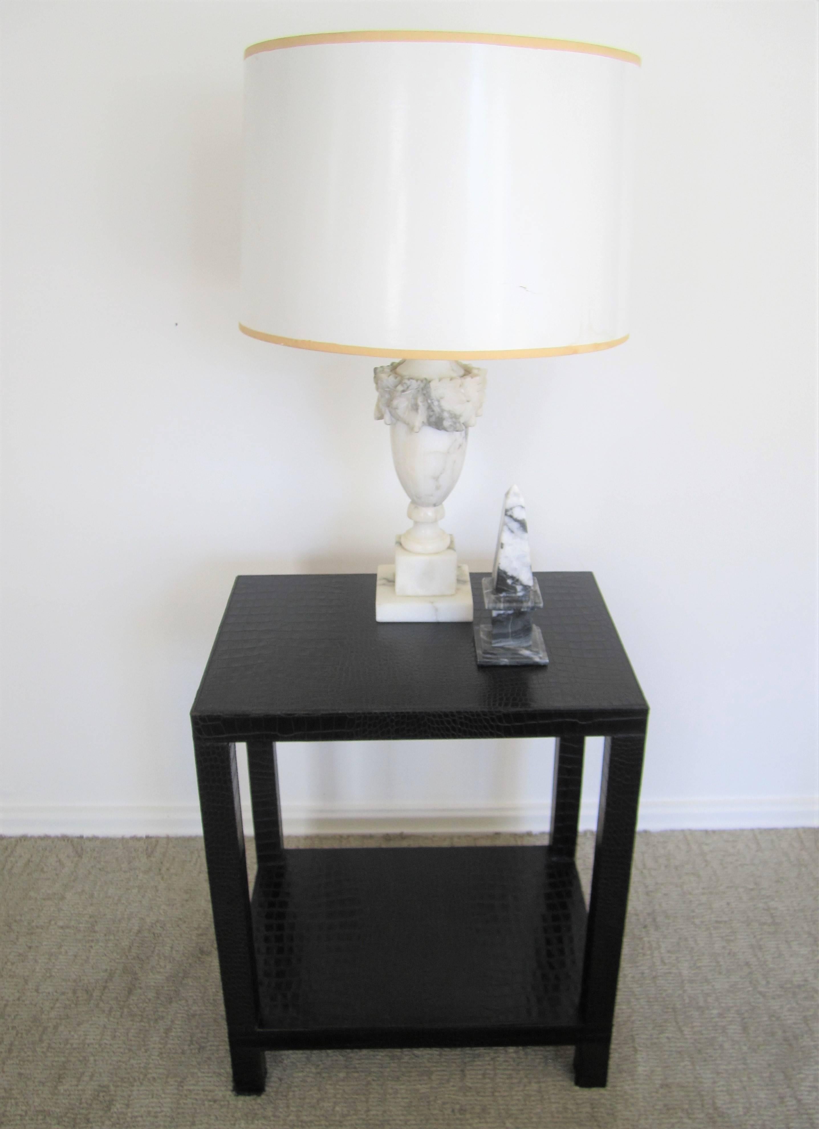 French Modern Black Leather End or Nightstand Table 2