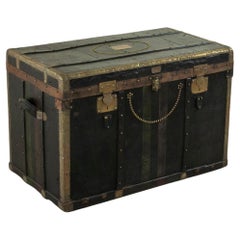 French Black Leather Steamer Trunk with Brass Detailing, c. 1900