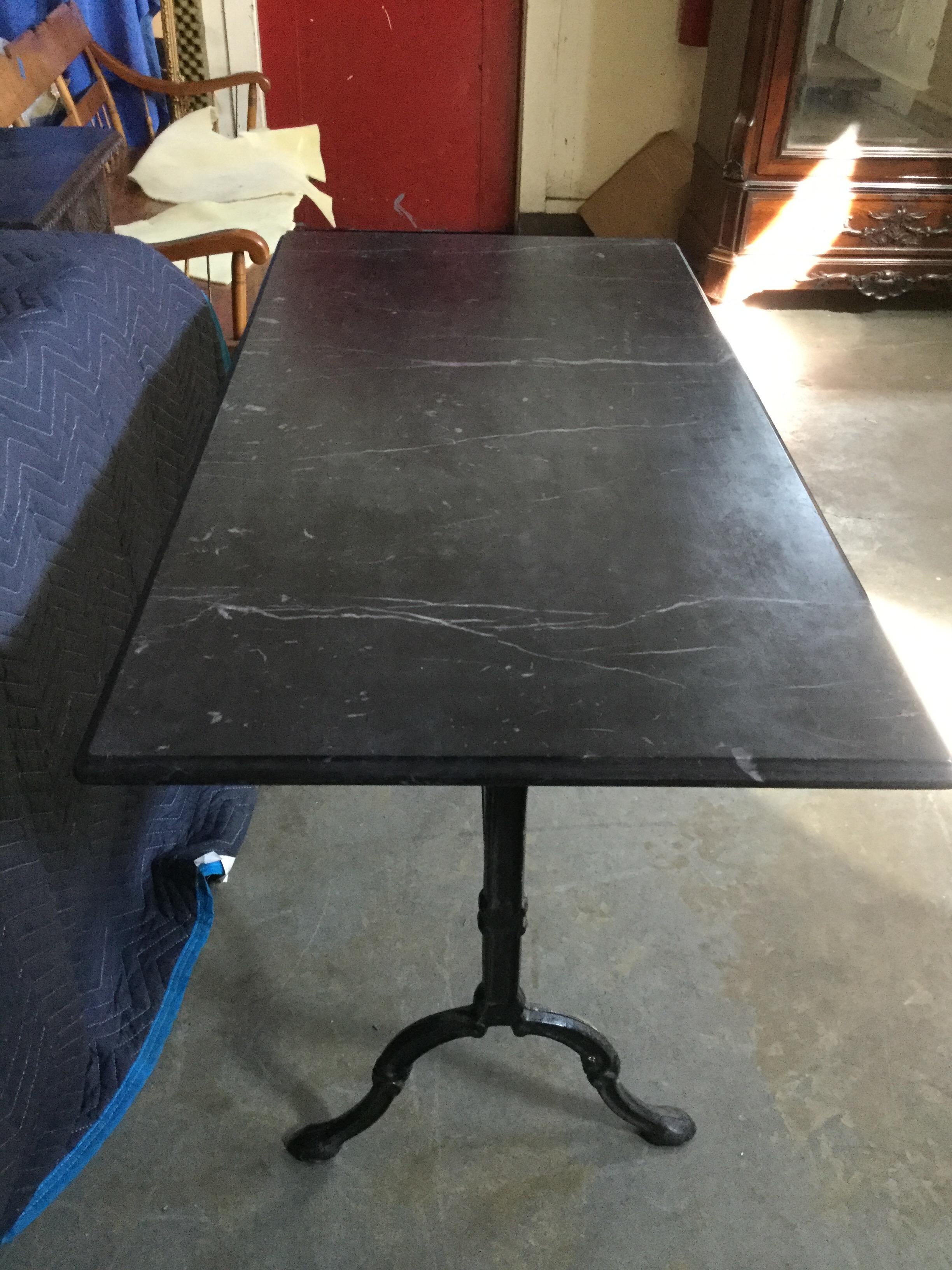 20th Century French Black Marble & Iron Bistro Table
