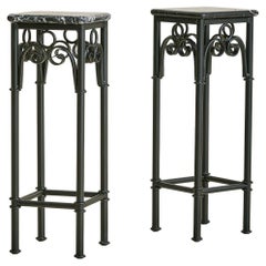 French Black Marble + Metal Side Table, 1950s - 2 Available