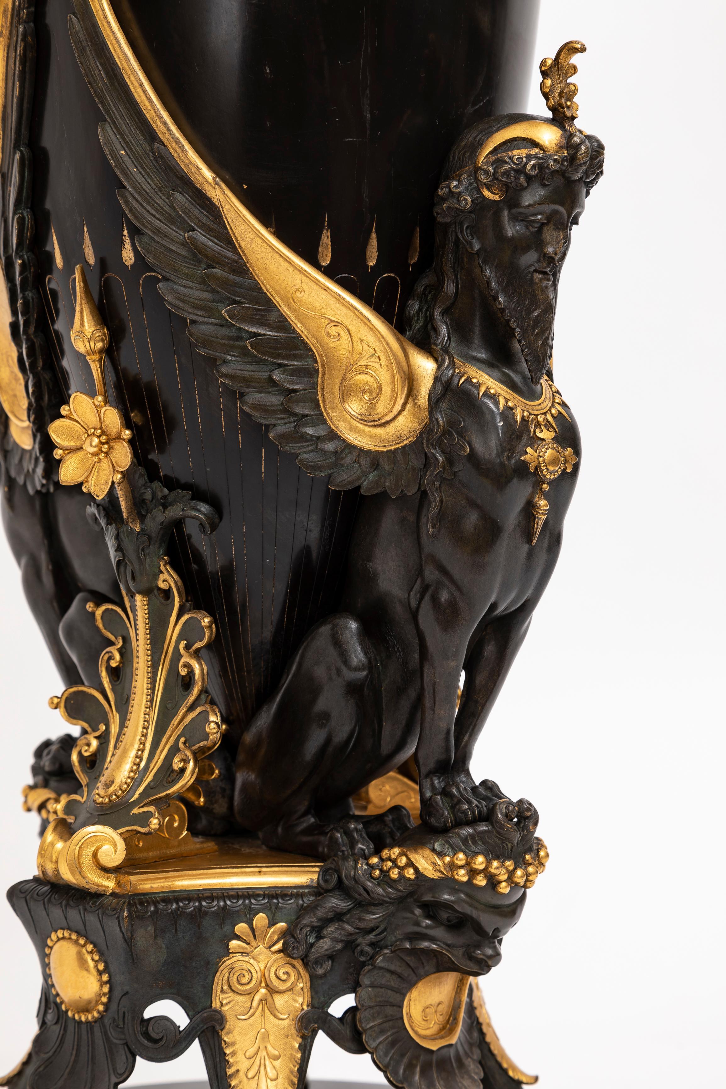 French Black Marble Patinated & Gilt-Bronze Vase Attributed: Charpentier & Cie For Sale 4