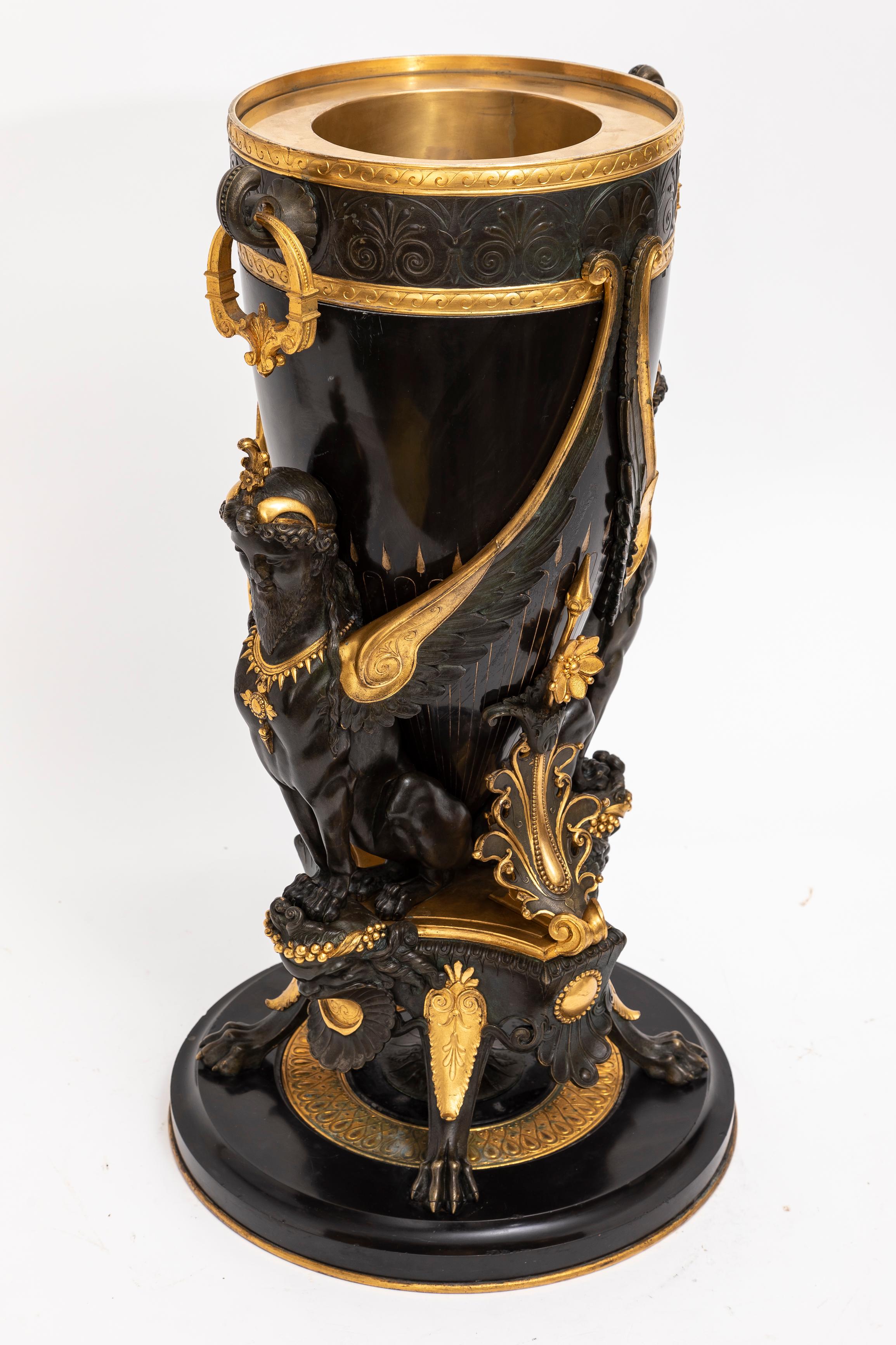 19th Century French Black Marble Patinated & Gilt-Bronze Vase Attributed: Charpentier & Cie For Sale