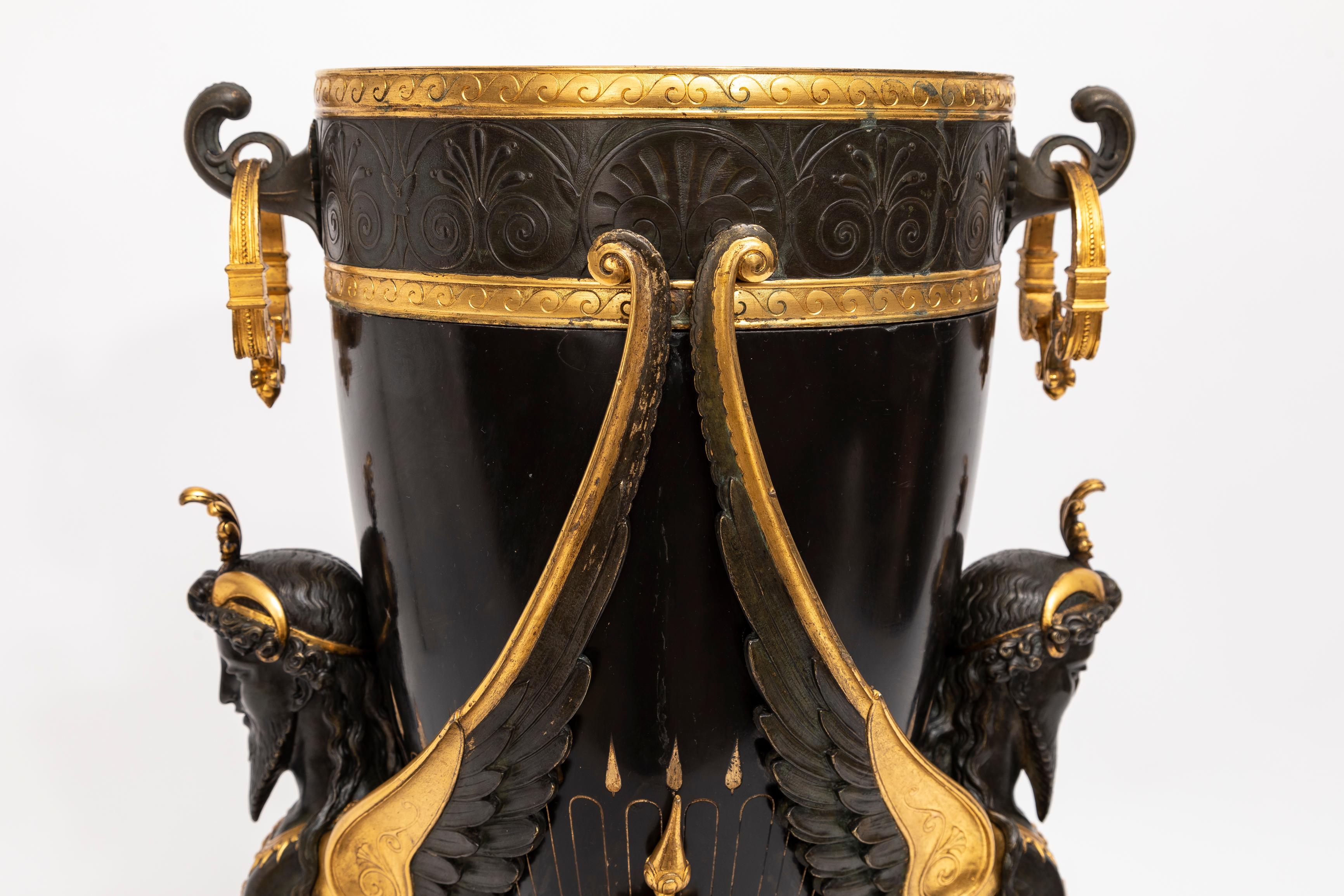 Belgian Black Marble French Black Marble Patinated & Gilt-Bronze Vase Attributed: Charpentier & Cie For Sale