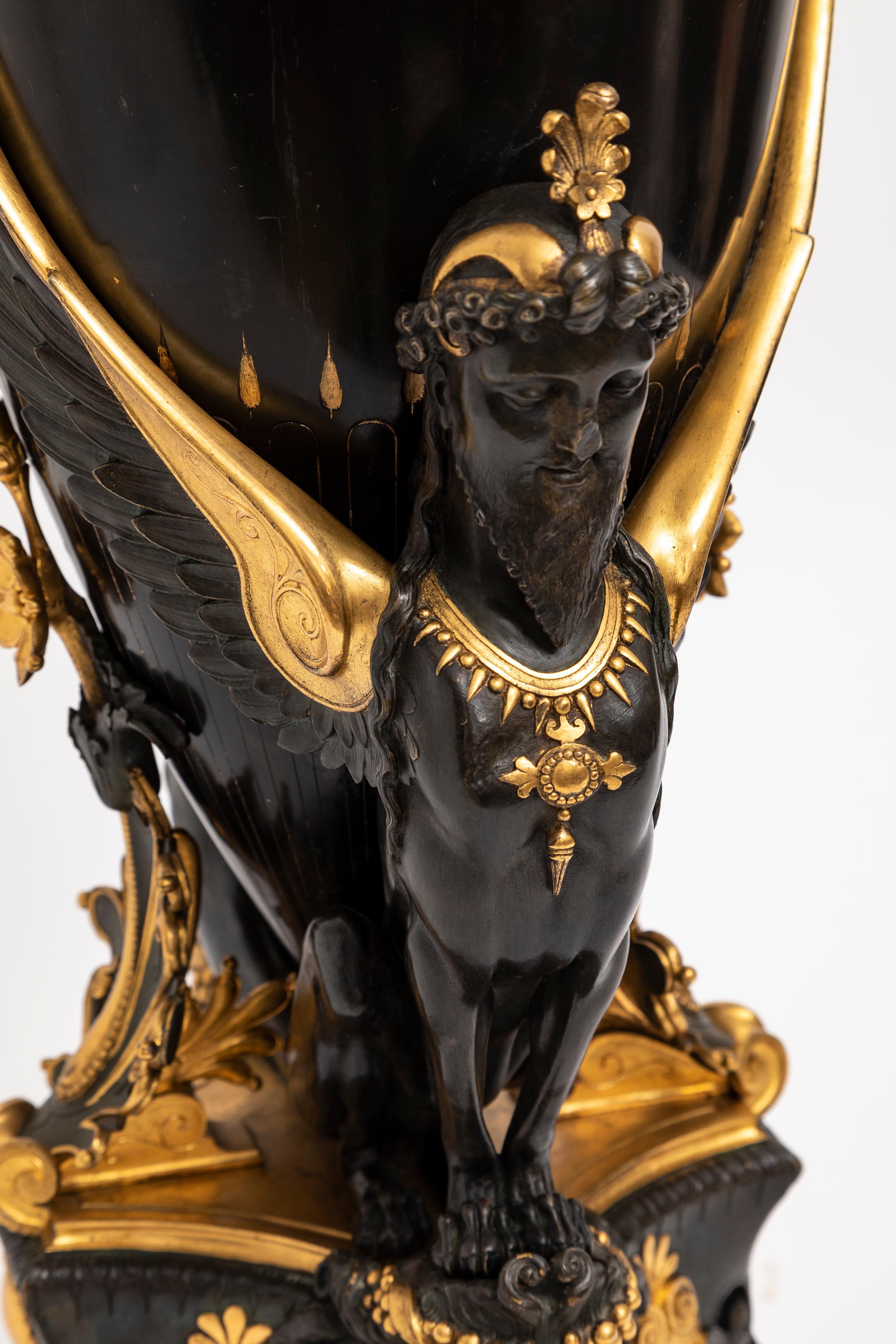 French Black Marble Patinated & Gilt-Bronze Vase Attributed: Charpentier & Cie For Sale 3