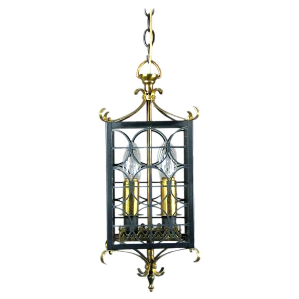 Mid Century French Black Metal and Polished Brass  Lantern